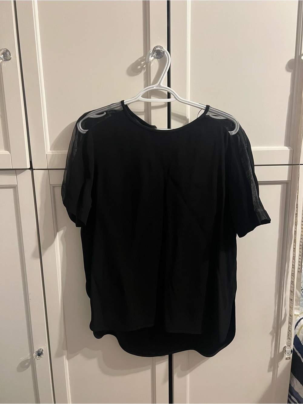 Zara Black Short-Sleeve Sheer shoulder Panel Blouse